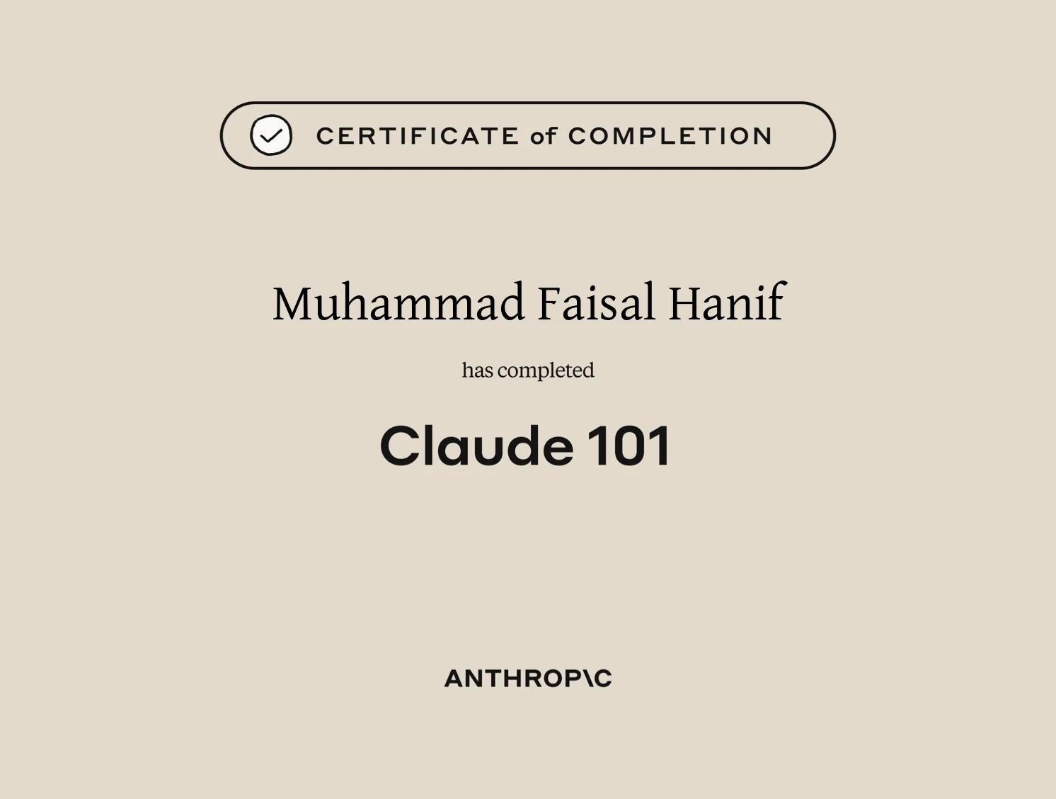 Claude 101 certificate from Anthropic