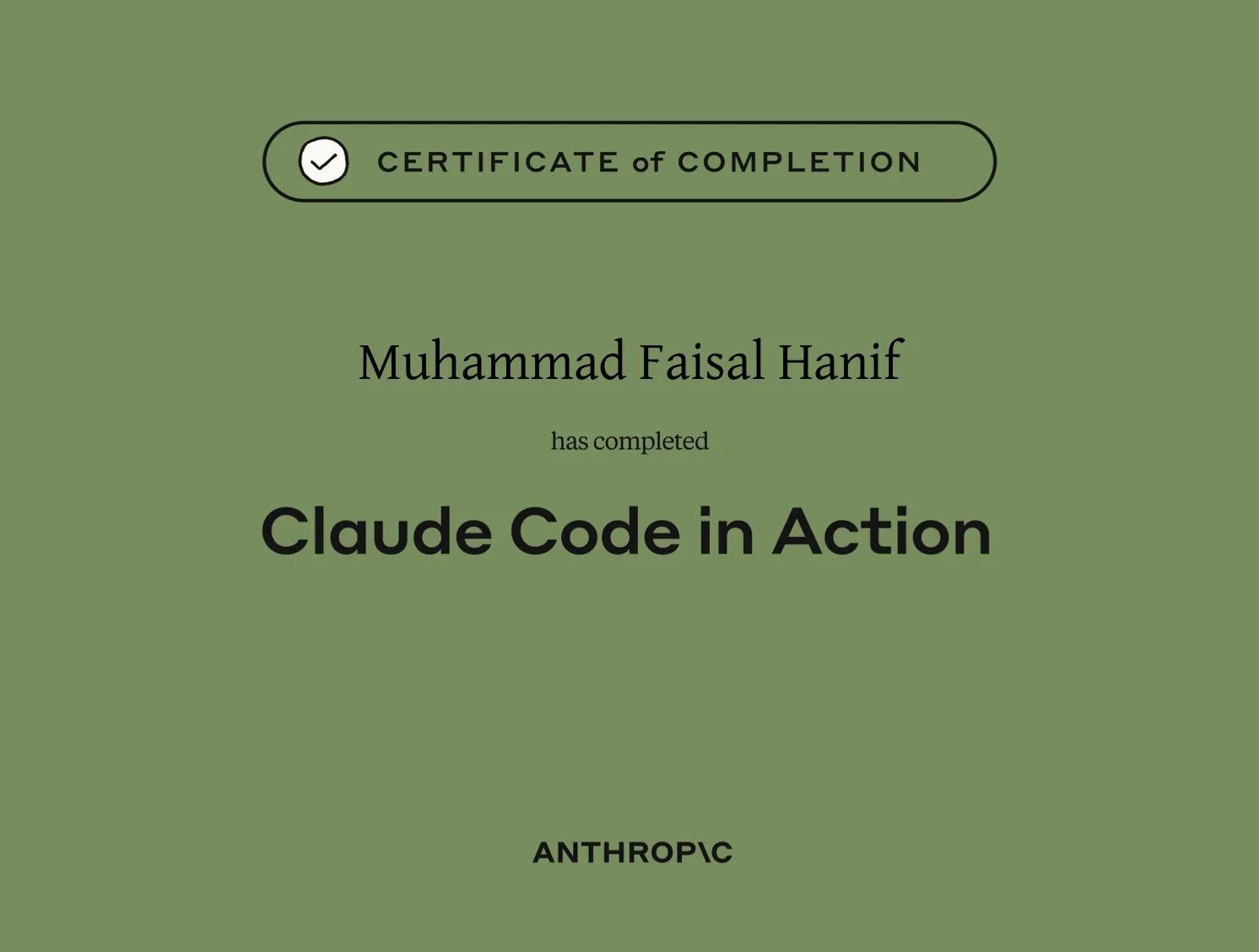 Claude Code in Action certificate from Anthropic