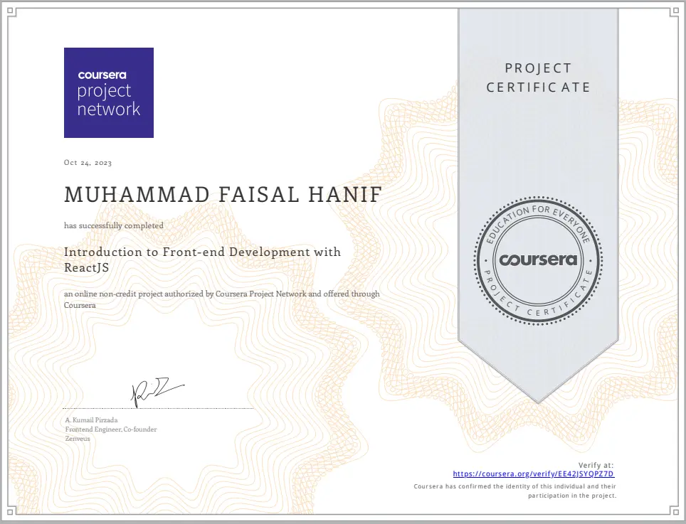 Frontend Development Certificate