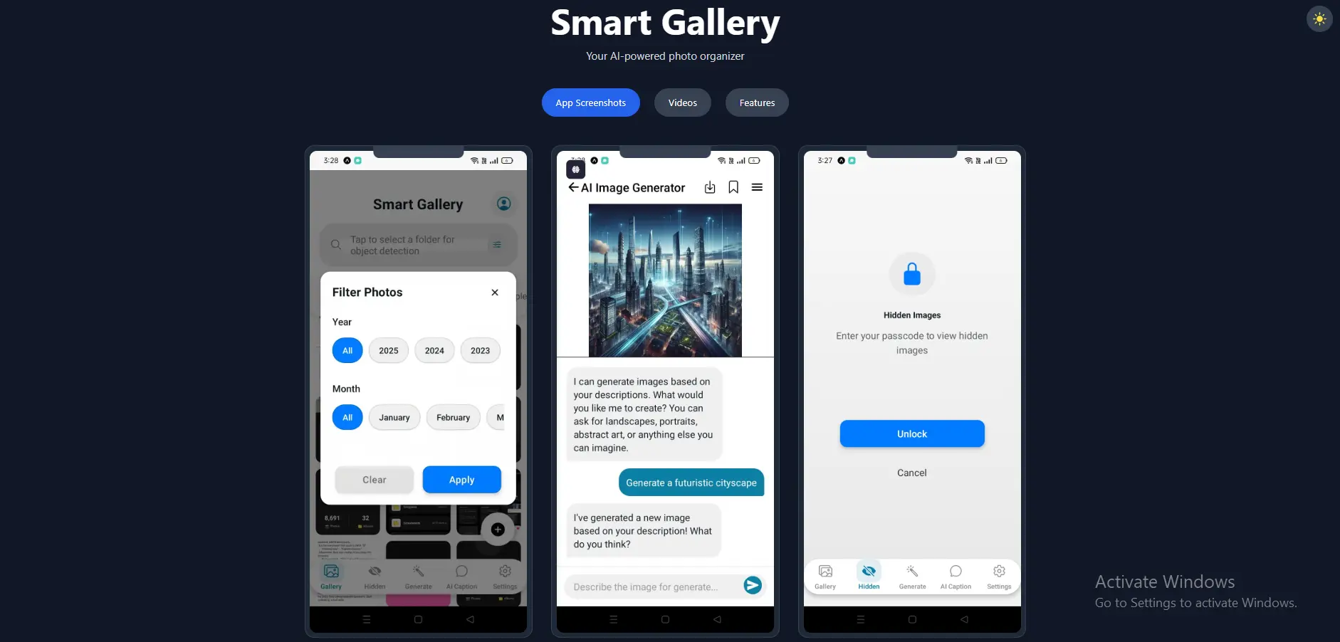 Screenshot of Smart Gallery App